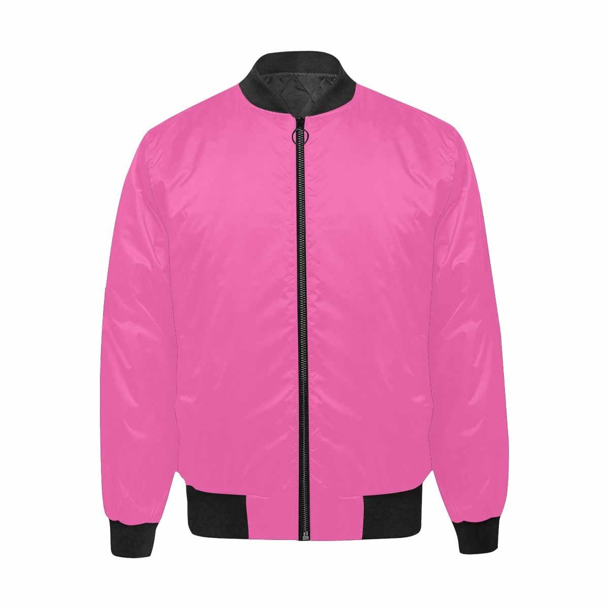 Men's Hot Pink and Black Bomber Jacket featuring a quilted lining and stylish design with zipper and pouch pockets.