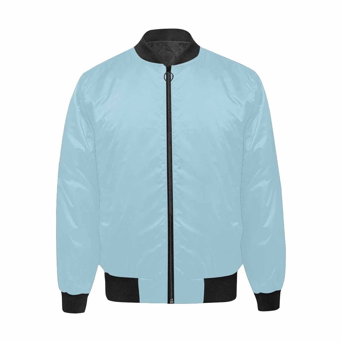 Men's Light Blue and Black Bomber Jacket with quilted lining and stylish design, featuring a zipper and pouch pockets.