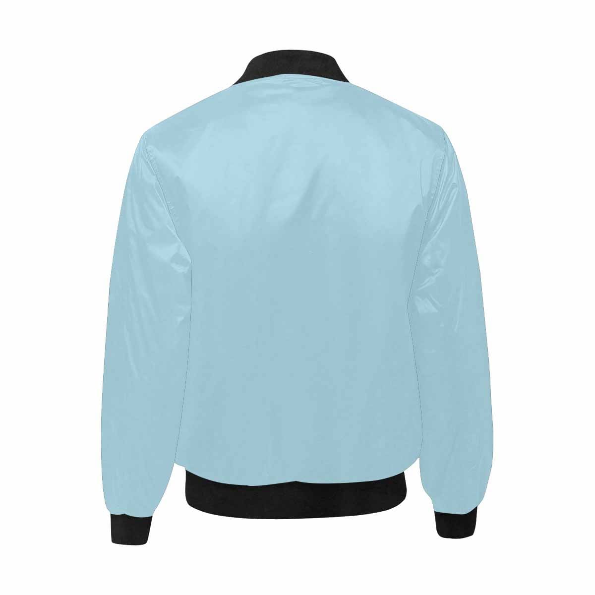 Men's Light Blue and Black Bomber Jacket with quilted lining and stylish design, featuring a zipper and pouch pockets.