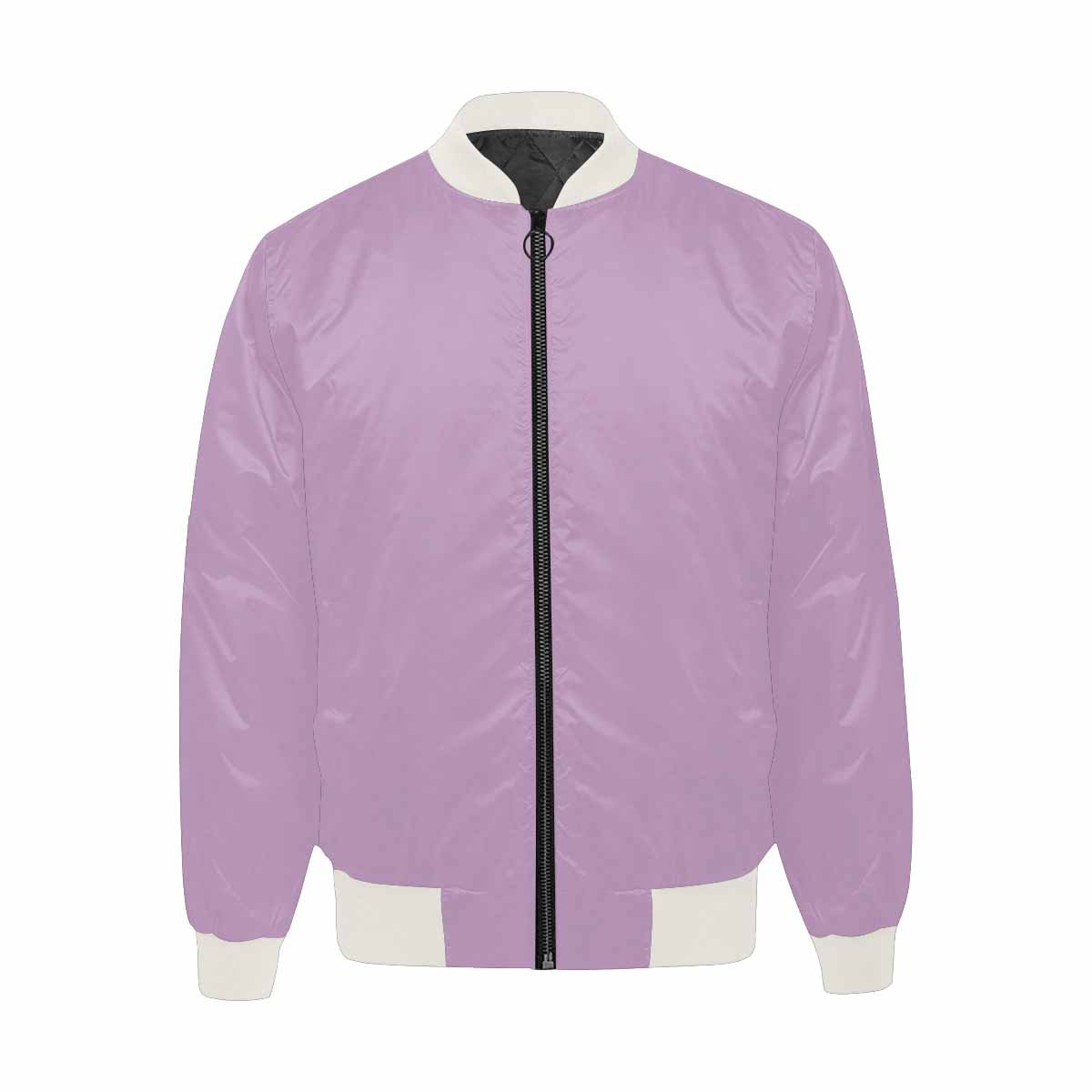 Men's lilac purple bomber jacket with quilted lining and zipper closure, featuring two pouch pockets and elastic cuffs.