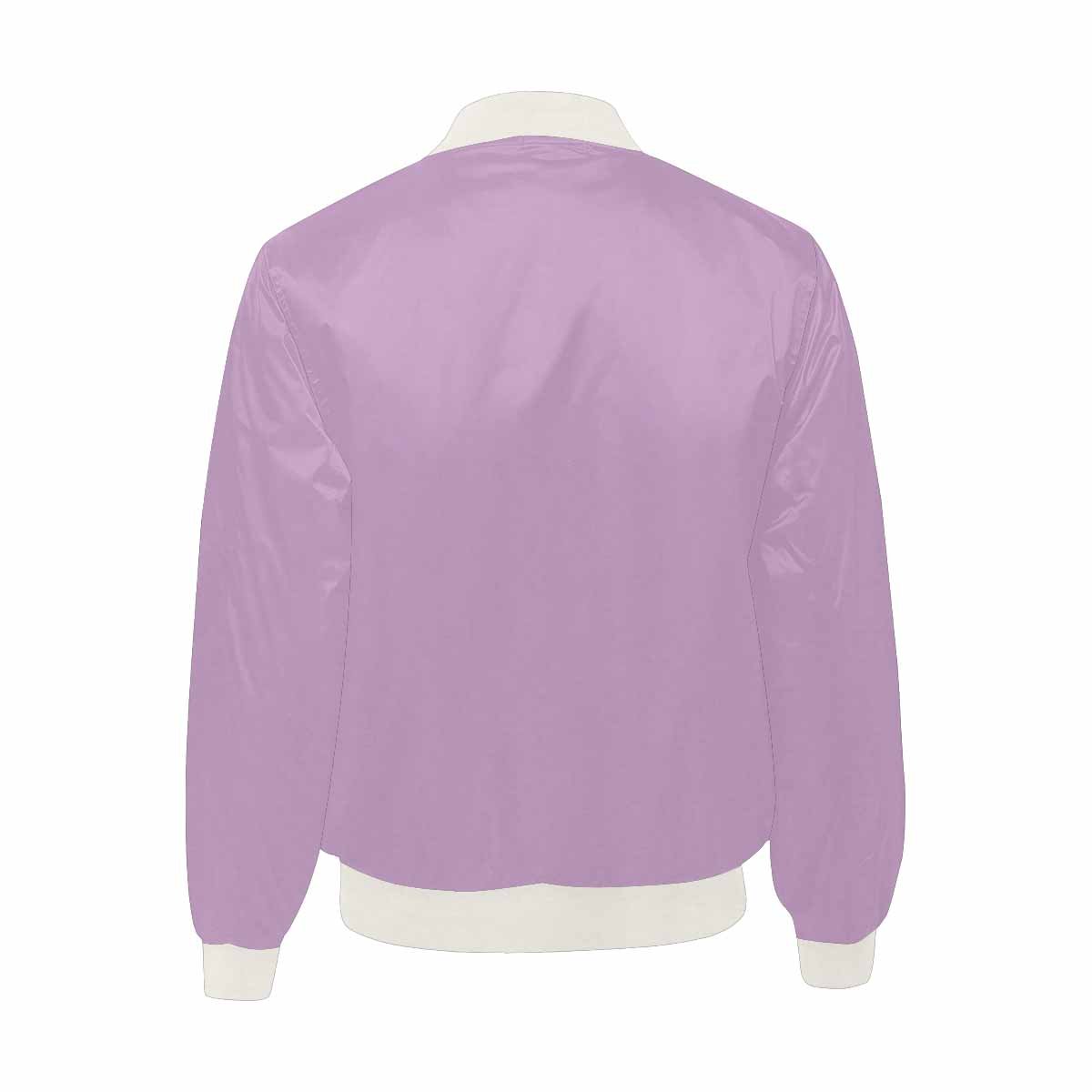 Men's lilac purple bomber jacket with quilted lining and zipper closure, featuring two pouch pockets and elastic cuffs.