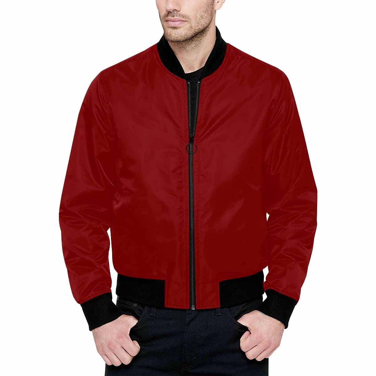 Men's Maroon Red and Black Bomber Jacket featuring quilted lining and stylish design.