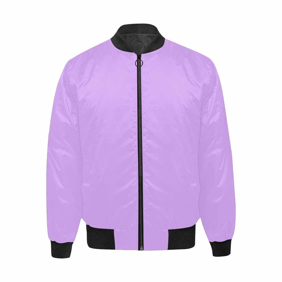 Men's mauve purple and black bomber jacket with quilted lining and zipper closure, featuring stylish all-over print and pouch pockets.