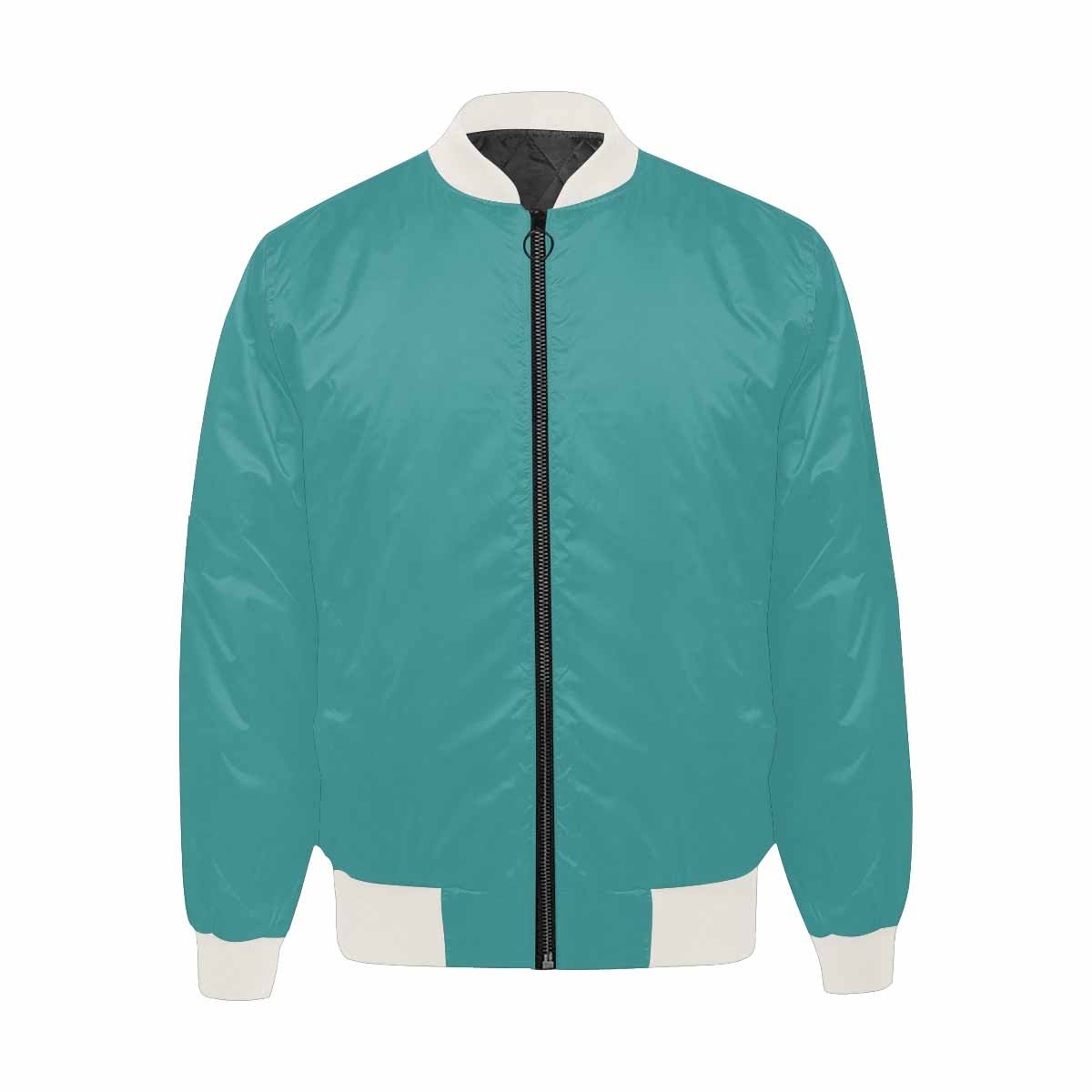 Men's mint blue bomber jacket featuring a quilted lining, classic zipper, and stylish all-over print design.