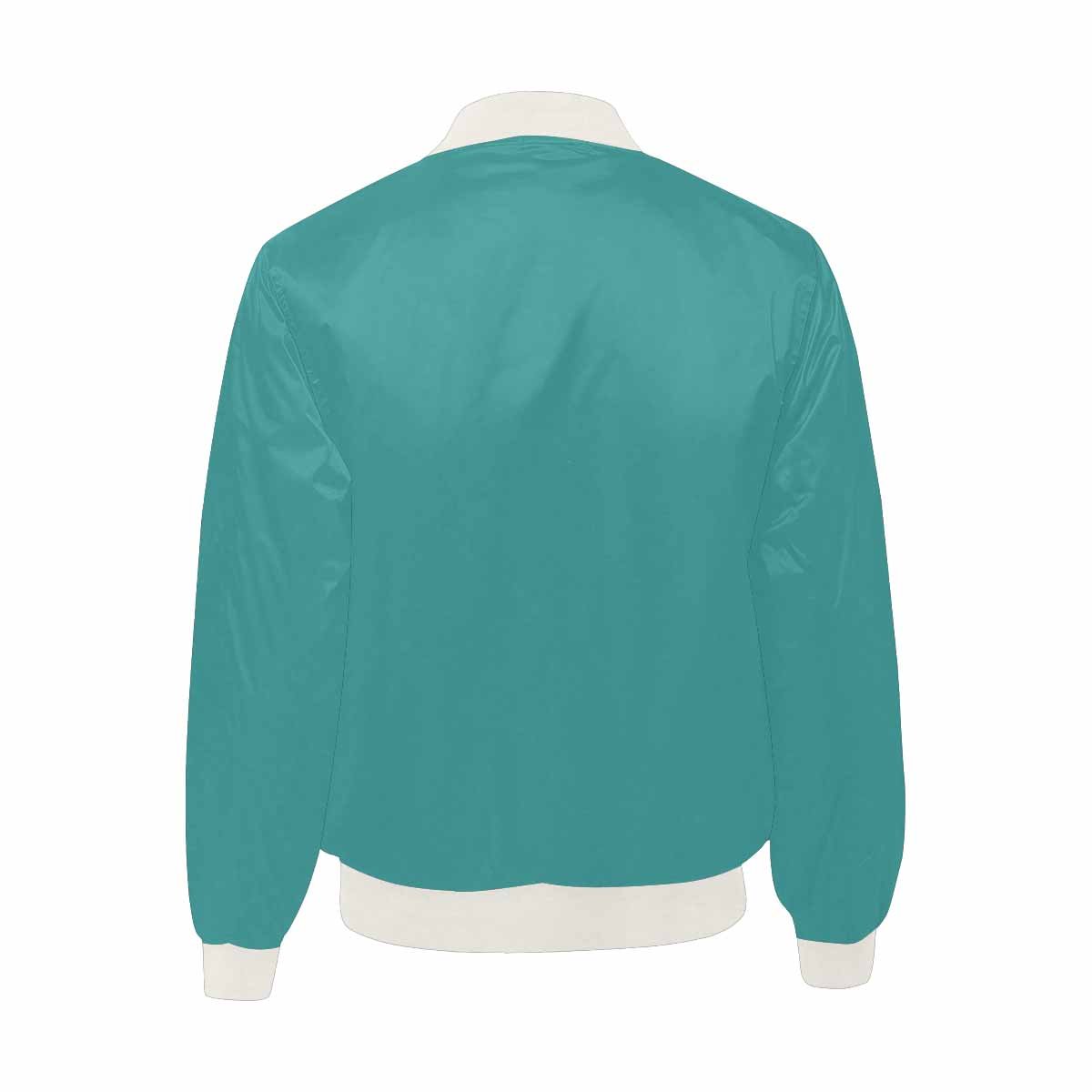 Men's mint blue bomber jacket featuring a quilted lining, classic zipper, and stylish all-over print design.