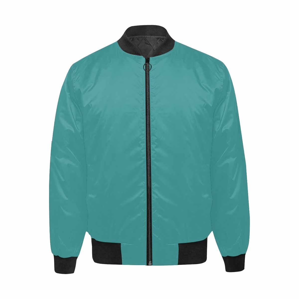 Men's mint blue bomber jacket featuring quilted lining and personalized print design.