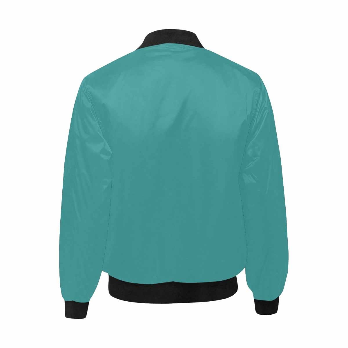 Men's mint blue bomber jacket featuring quilted lining and personalized print design.