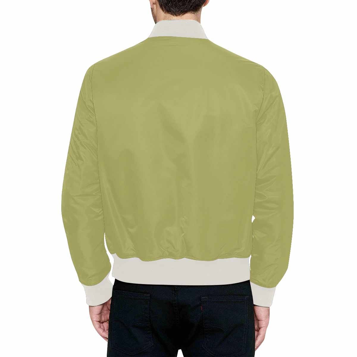 Men's Olive Green Bomber Jacket with quilted lining and stylish design, featuring a zipper closure and pouch pockets.