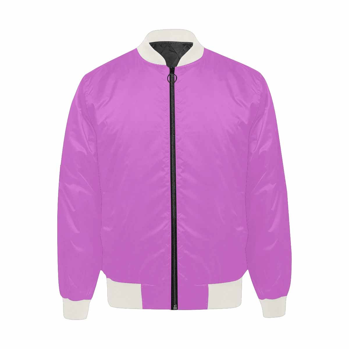 Men's Orchid Purple Bomber Jacket featuring a quilted lining and personalized all-over print design, showcasing its stylish and functional features.