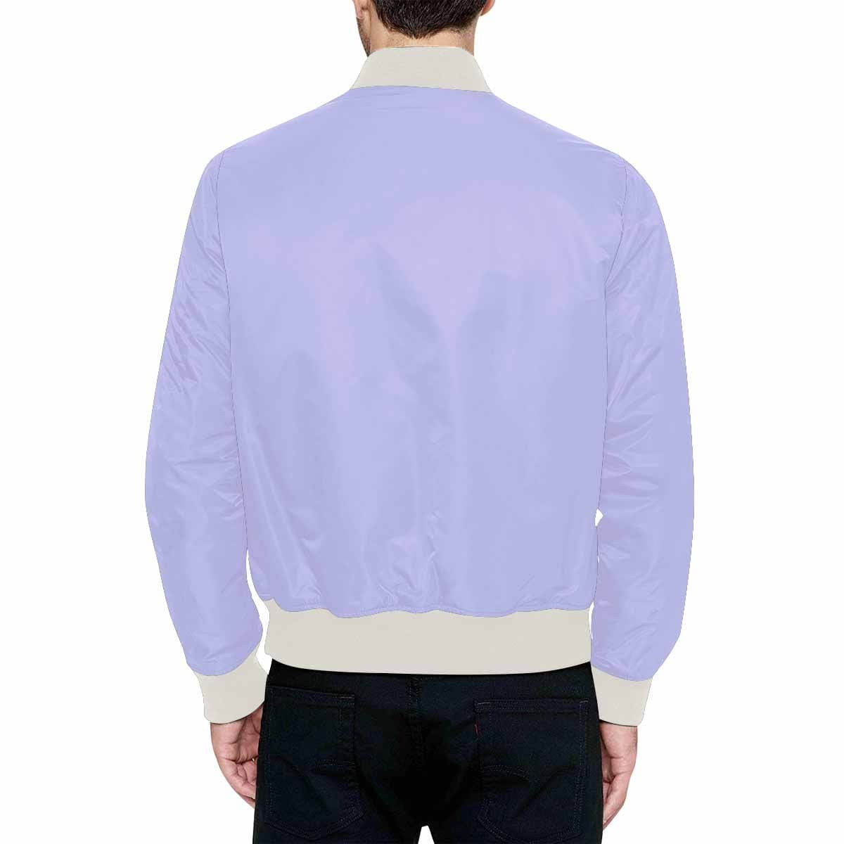 Mens Periwinkle Purple Bomber Jacket featuring quilted lining and classic zipper design.