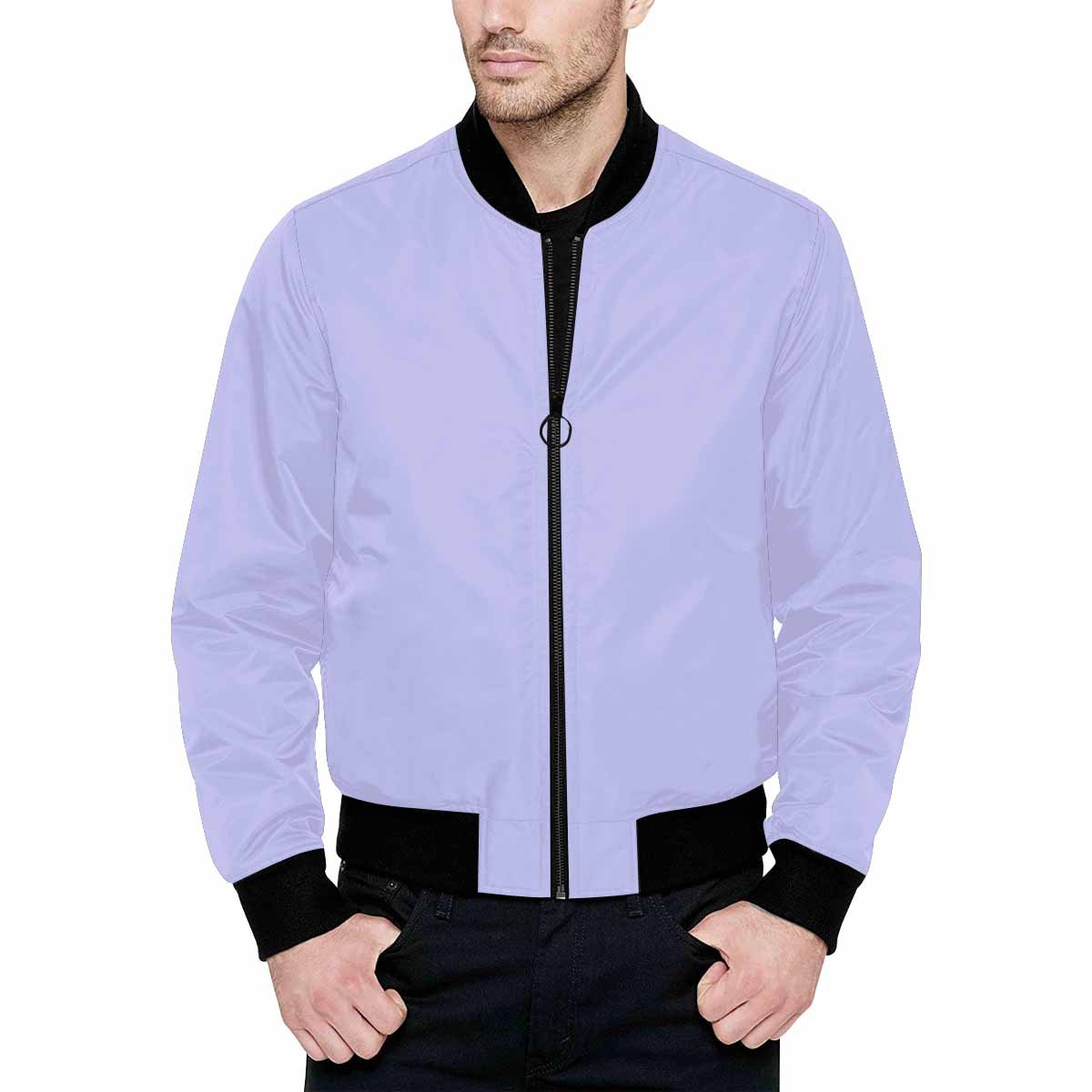 Mens Periwinkle Purple Bomber Jacket featuring quilted lining and classic zipper design, ideal for stylish comfort.