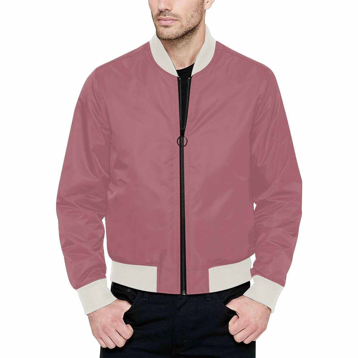 Men's Rose Gold Red Bomber Jacket with quilted lining and stylish design.