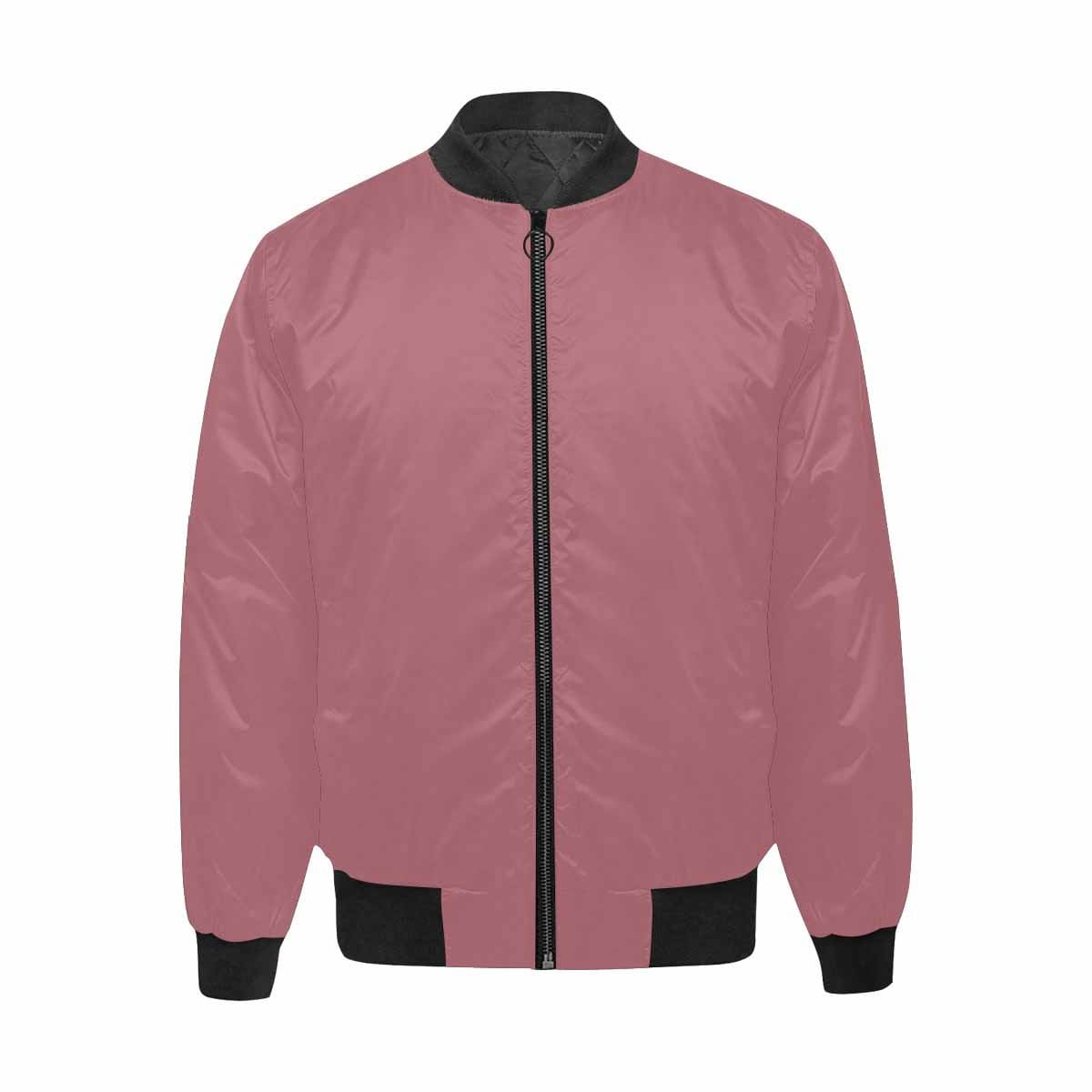 Men's Rose Gold Red Bomber Jacket with quilted lining and personalized print, featuring a classic zipper and pouch pockets.