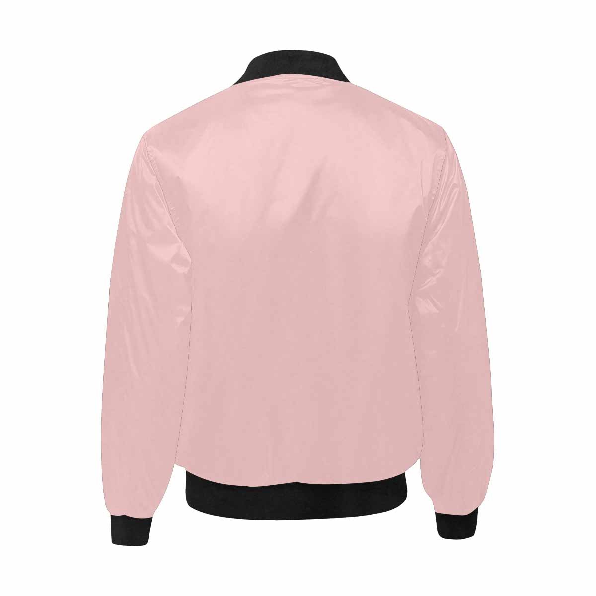 Men's Rose Quartz Red and Black Bomber Jacket featuring a stylish all-over print and classic zipper design.