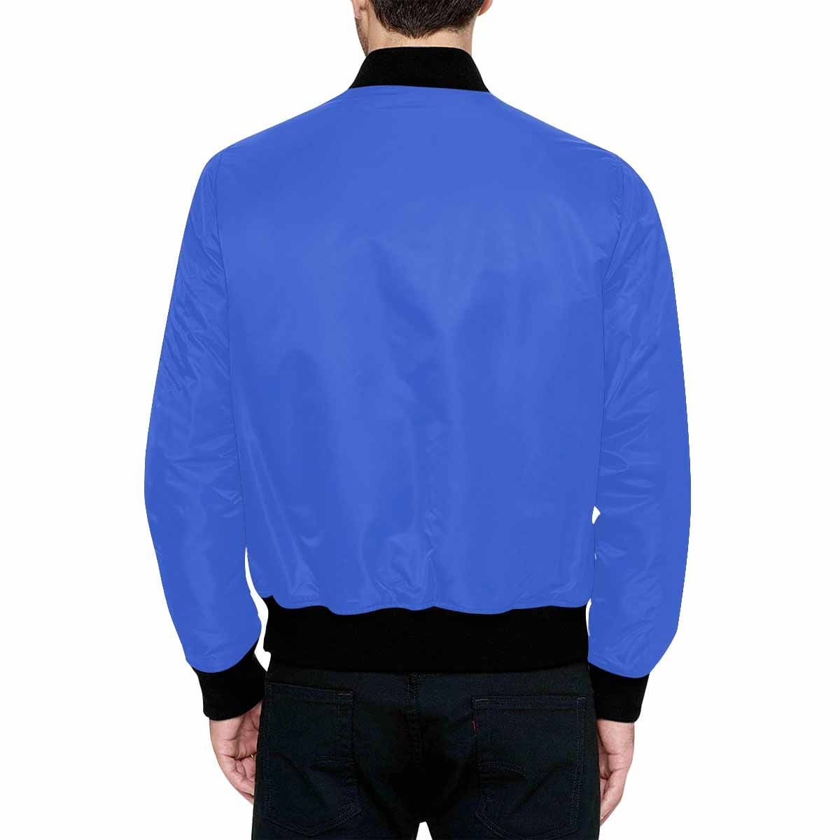 Men's Royal Blue and Black Bomber Jacket featuring a quilted lining and stylish all-over print design.