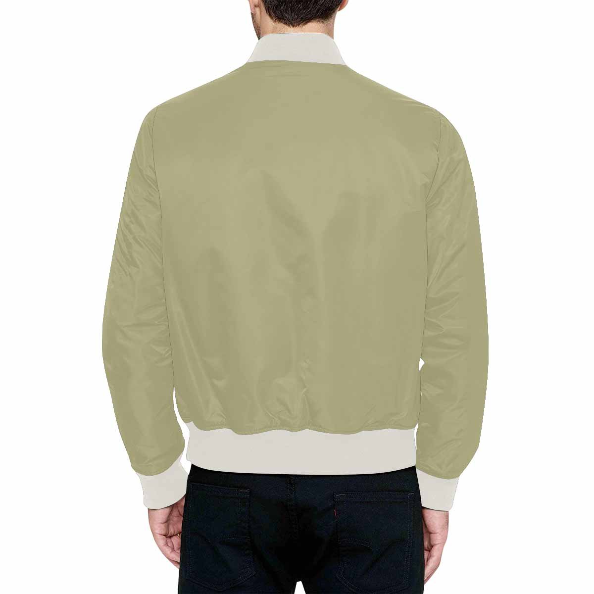 Men's Sage Green Bomber Jacket featuring a quilted lining and stylish design with zipper closure and pouch pockets.