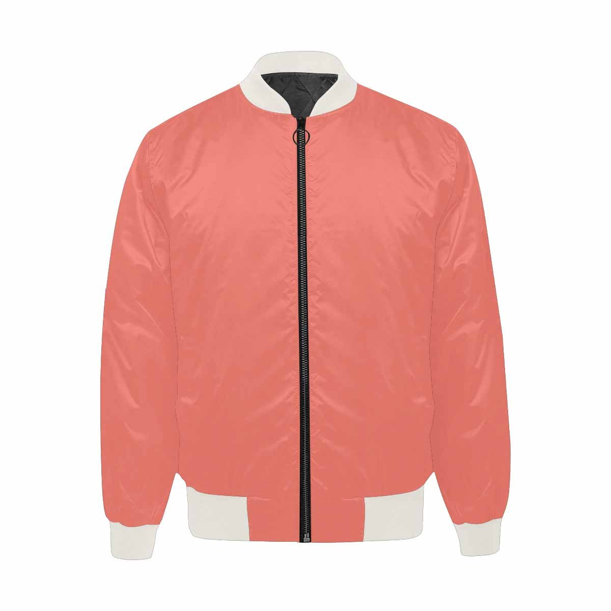 Men's Salmon Red Bomber Jacket featuring a quilted lining and personalized print design, ideal for stylish casual wear.