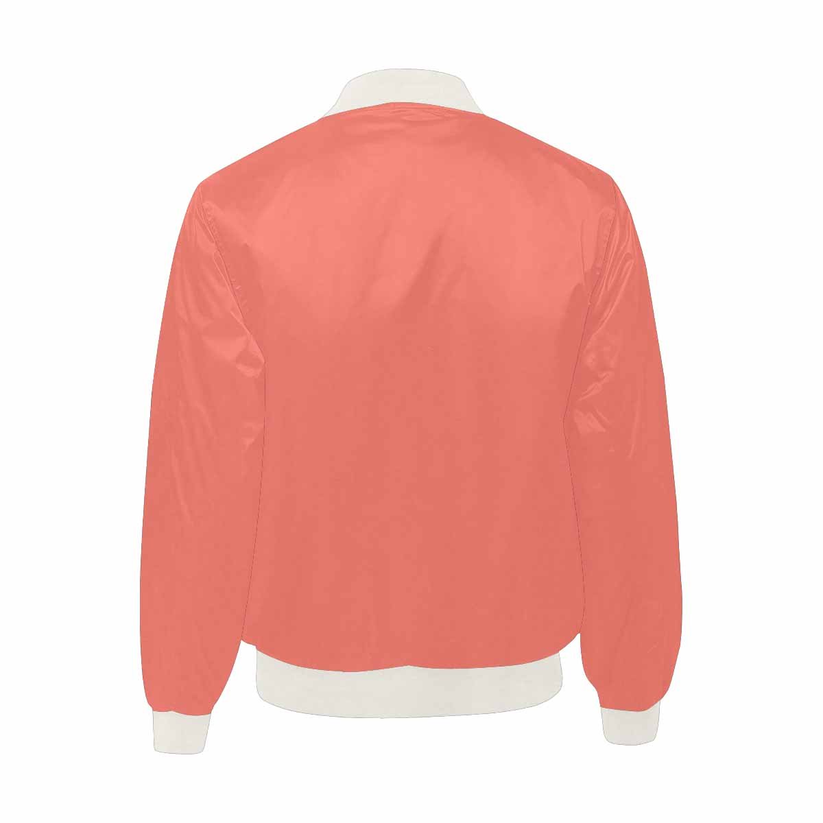 Men's Salmon Red Bomber Jacket featuring a quilted lining and personalized print design, ideal for stylish casual wear.