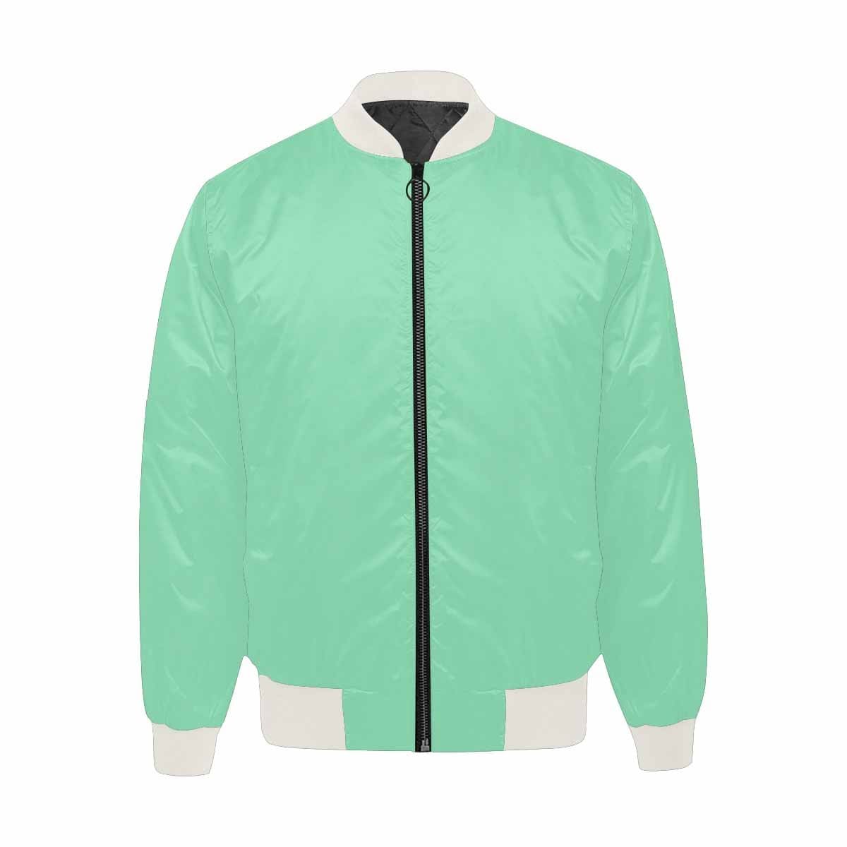 Men's Seafoam Green Bomber Jacket featuring quilted lining and personalized print design.