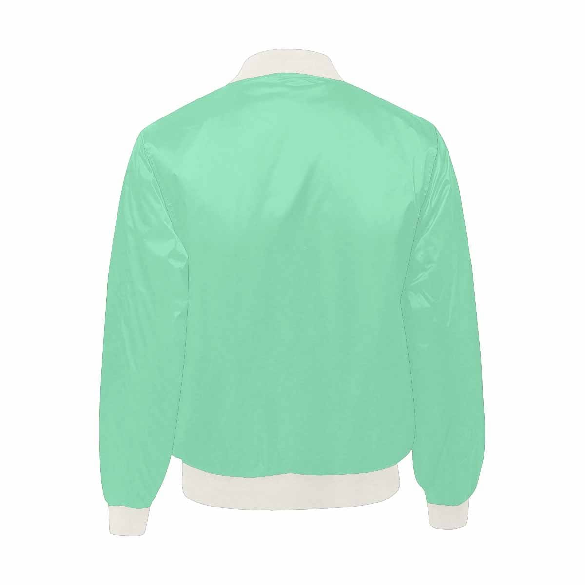 Men's Seafoam Green Bomber Jacket featuring quilted lining and personalized print design.