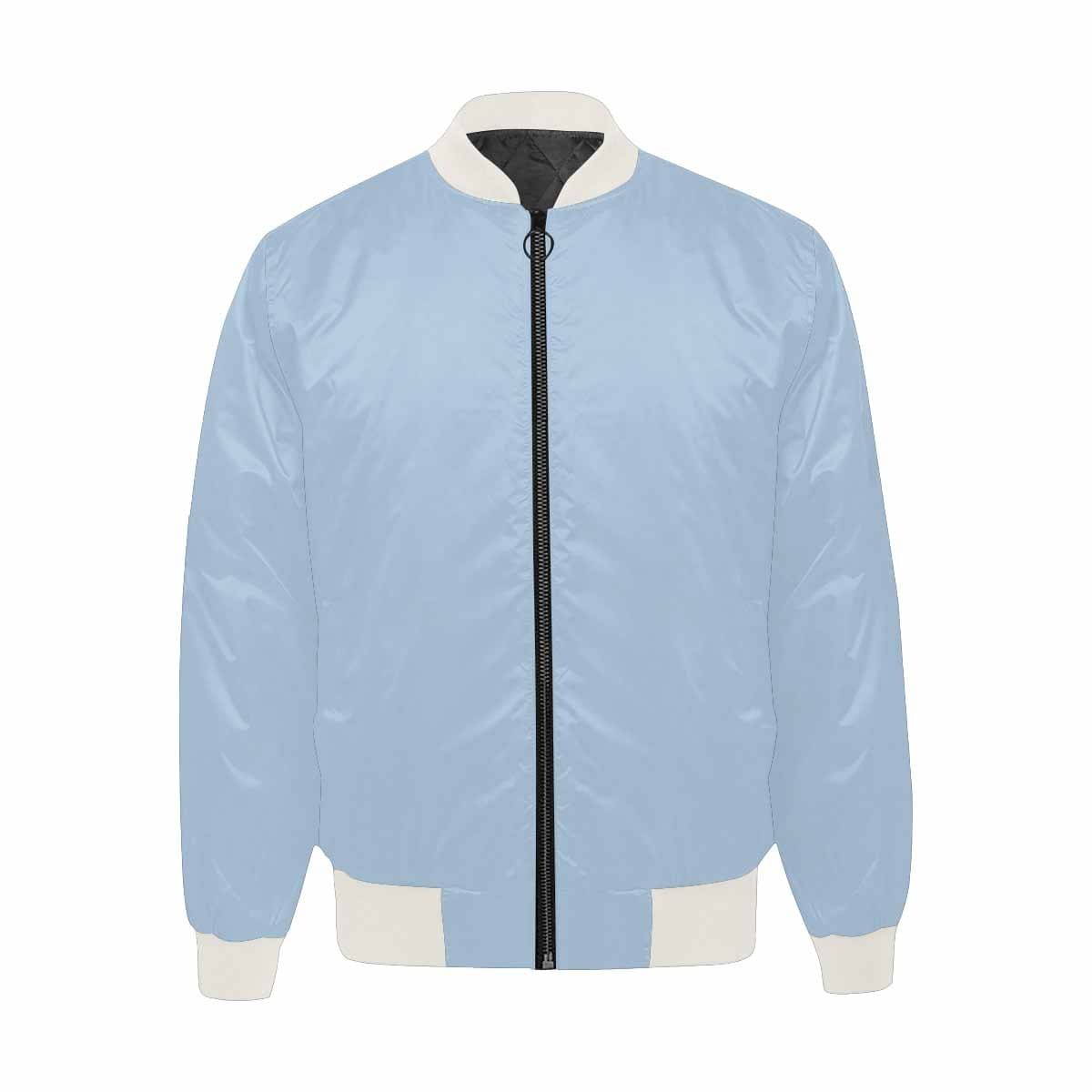 Men's Serenity Blue Bomber Jacket featuring a quilted lining and personalized all-over print design.