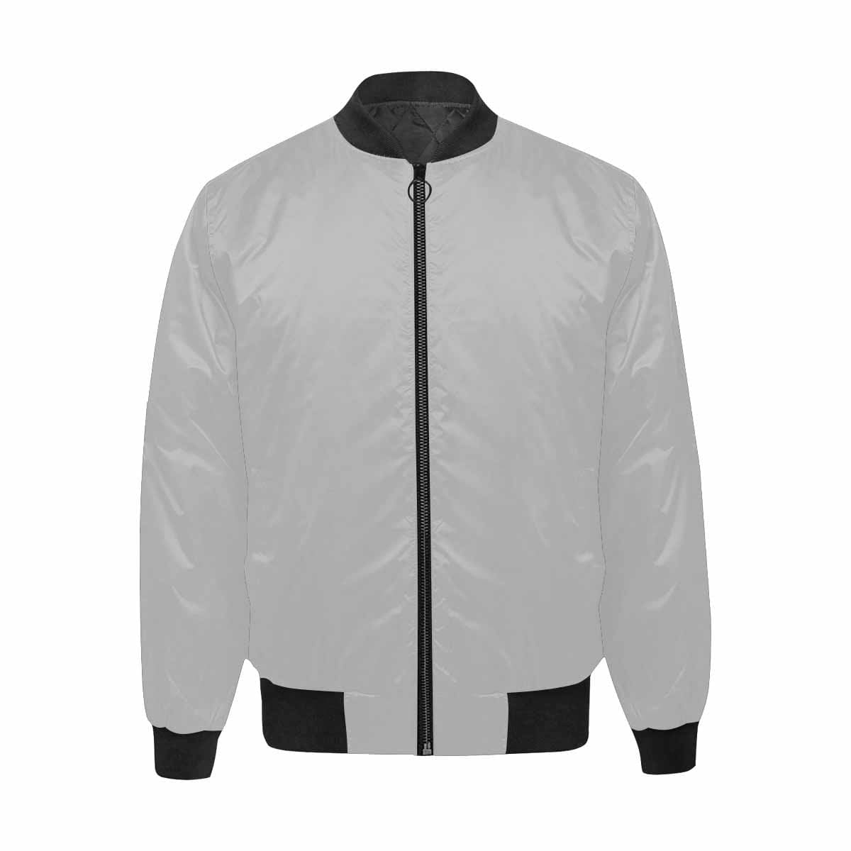 Men's Silver and Black Bomber Jacket featuring a quilted lining and personalized print design.