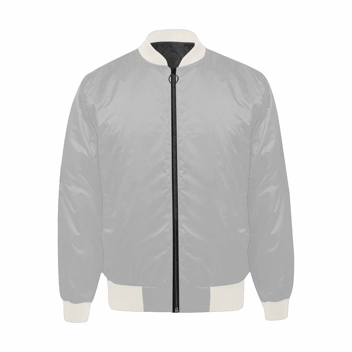 Men's Silver Bomber Jacket featuring a personalized all-over print, quilted lining, and classic zipper design.