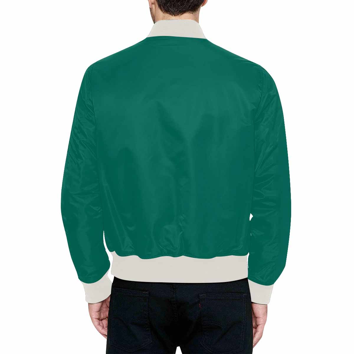 Teal Green Bomber Jacket for men with quilted lining and stylish design, featuring a classic zipper and pouch pockets.