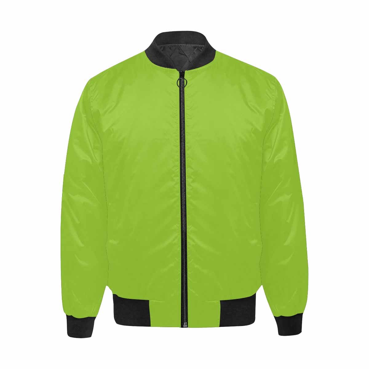 Men's Yellow Green and Black Bomber Jacket with quilted lining and zipper closure, featuring stylish all-over print and pouch pockets.