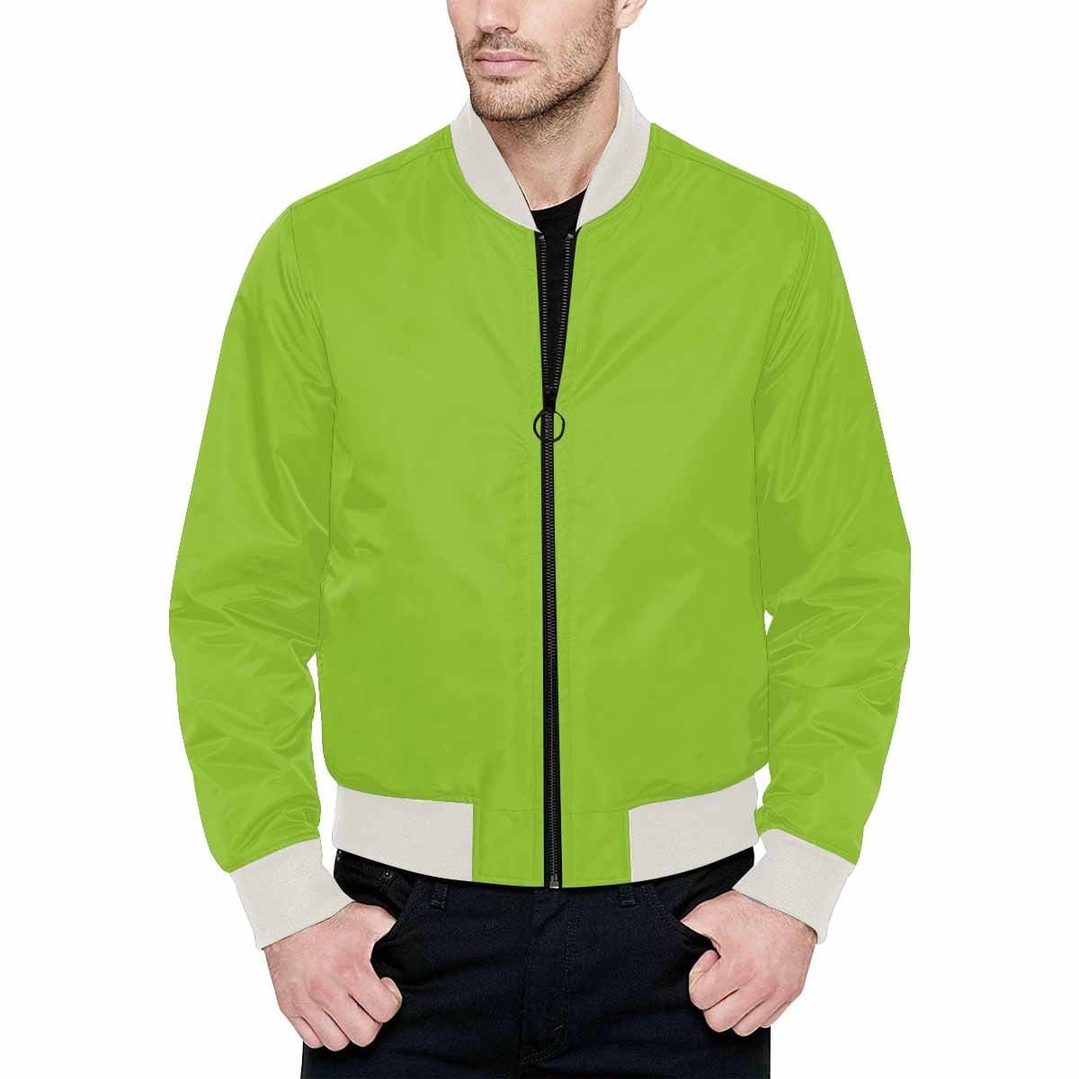 Men's Yellow Green Bomber Jacket featuring a quilted lining and stylish all-over print design, perfect for casual wear.