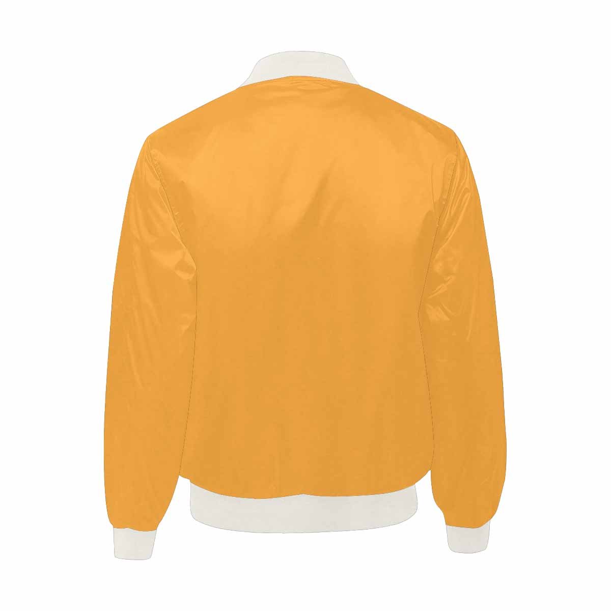 Men's Yellow Orange Bomber Jacket with quilted lining and personalized print design, featuring a classic zipper and pouch pockets.