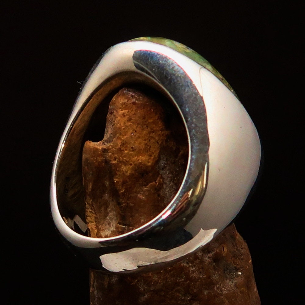 Men's Jasper Ring featuring a green Jasper stone set in mirror polished Sterling Silver, showcasing a unique solitaire design.