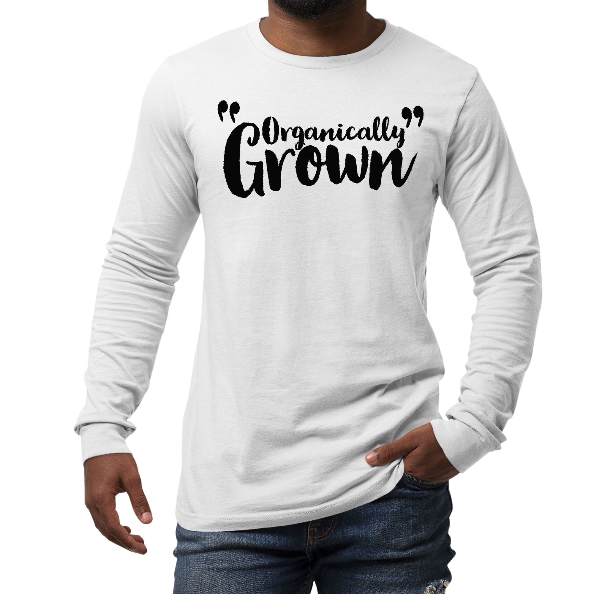 Mens Long Sleeve Graphic T-shirt in black, featuring an inspirational affirmation design, made from soft preshrunk cotton.