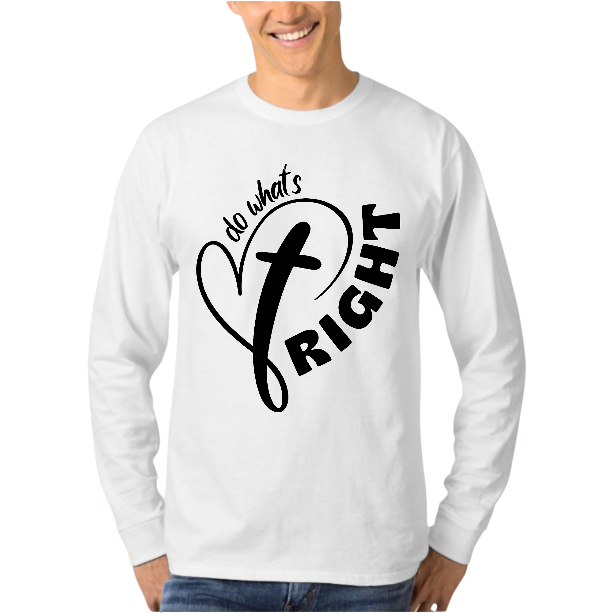 Mens Long Sleeve Graphic T-shirt in black featuring the phrase 'do What's Right' in a stylish graphic design.