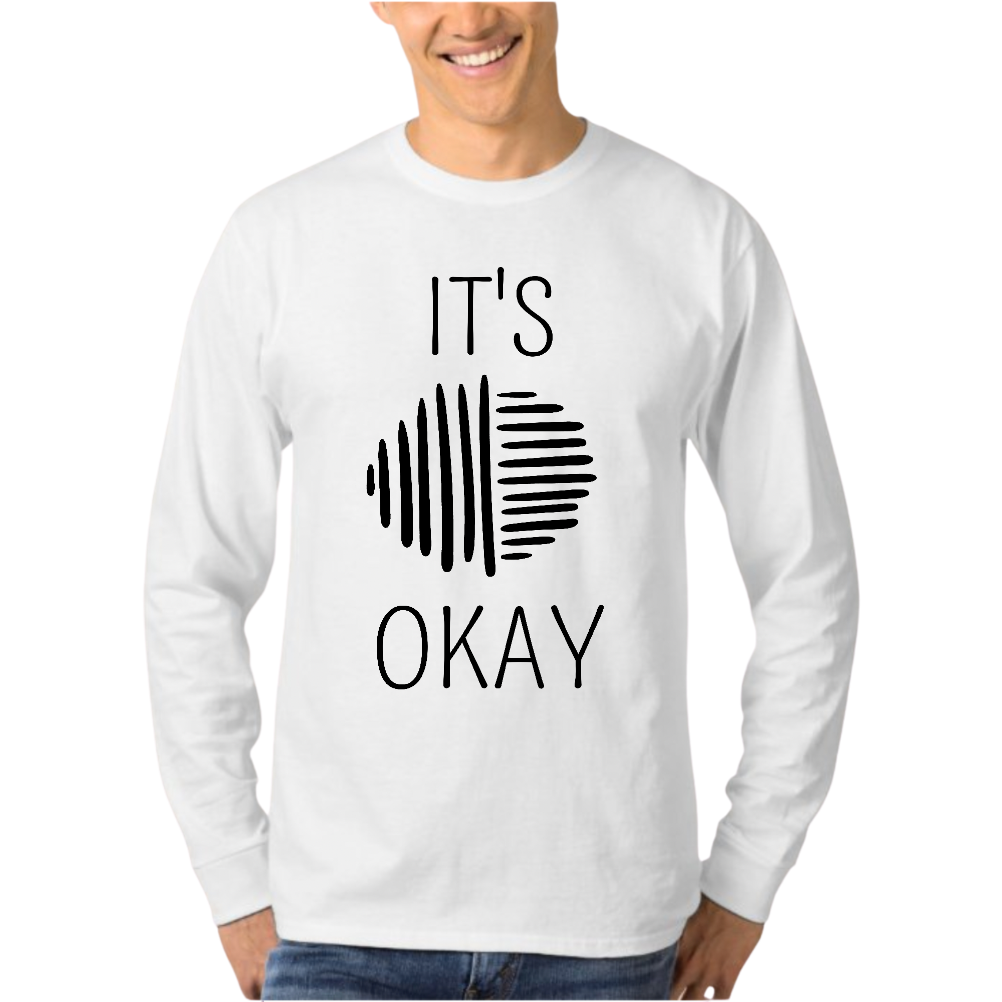 Men's Long Sleeve Graphic T-shirt in black featuring 'Say it Soul, it's Okay' design, showcasing its soft cotton fabric and unisex fit.