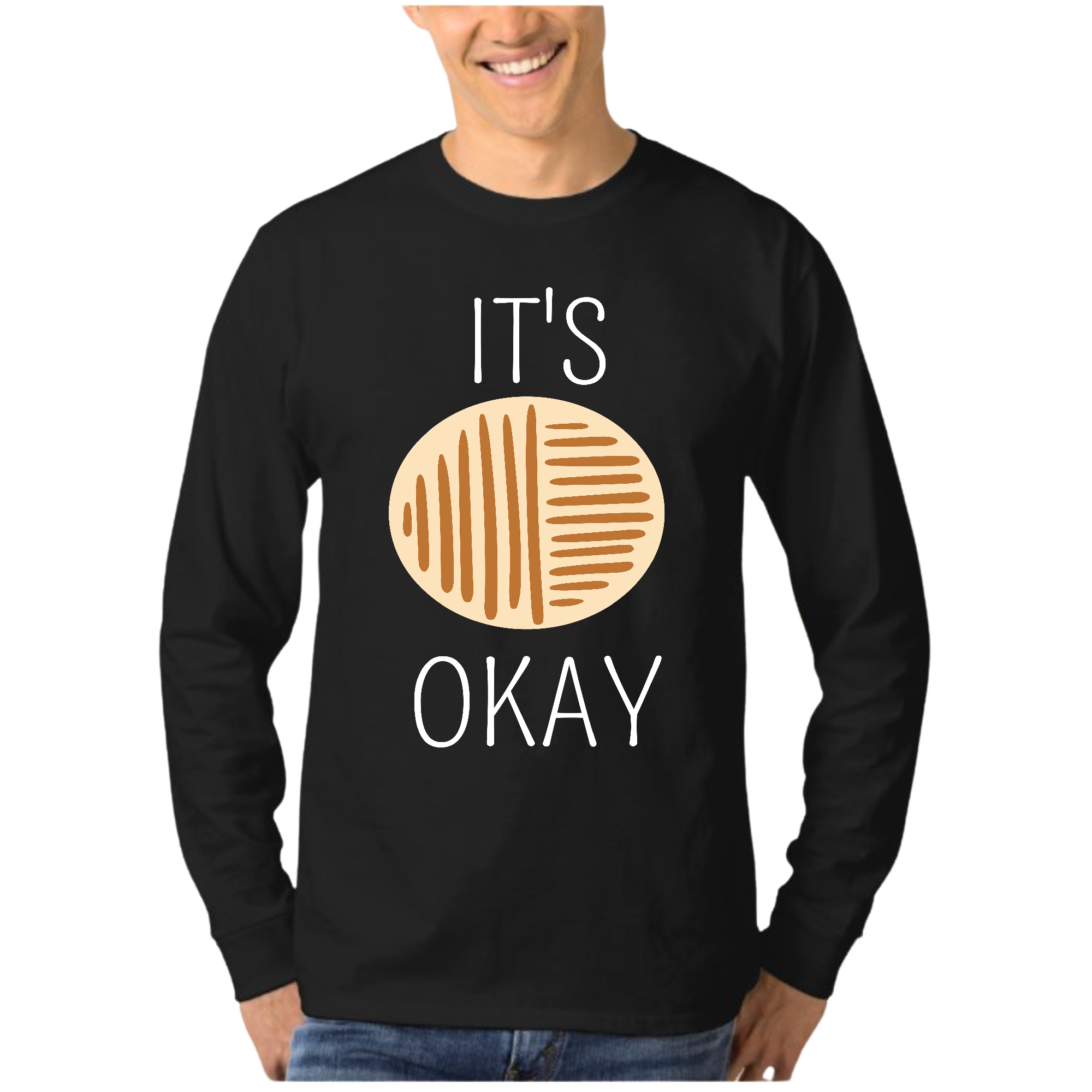 Men's Long Sleeve Graphic T-shirt featuring the phrase 'Say it Soul, its Okay' in a stylish design, made from soft cotton material.