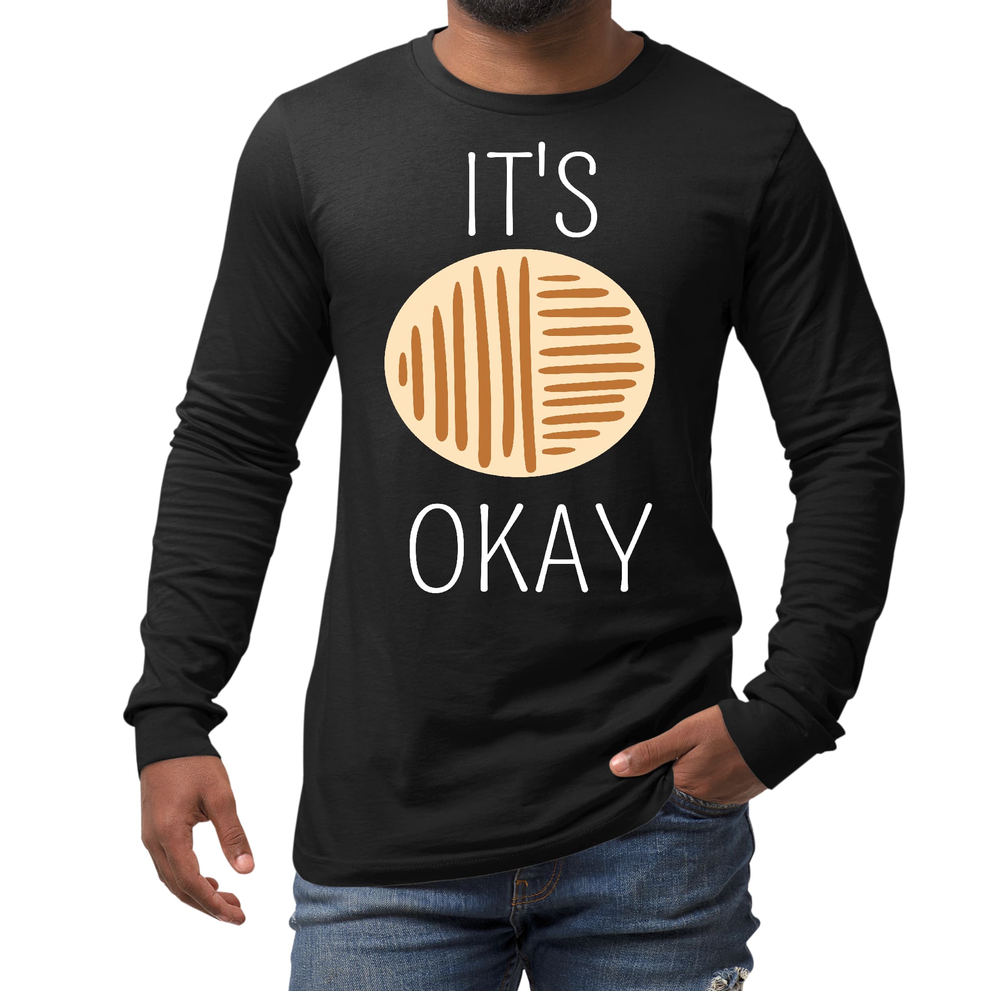 Men's Long Sleeve Graphic T-shirt featuring the phrase 'Say it Soul, its Okay' in a stylish design, made from soft cotton material.