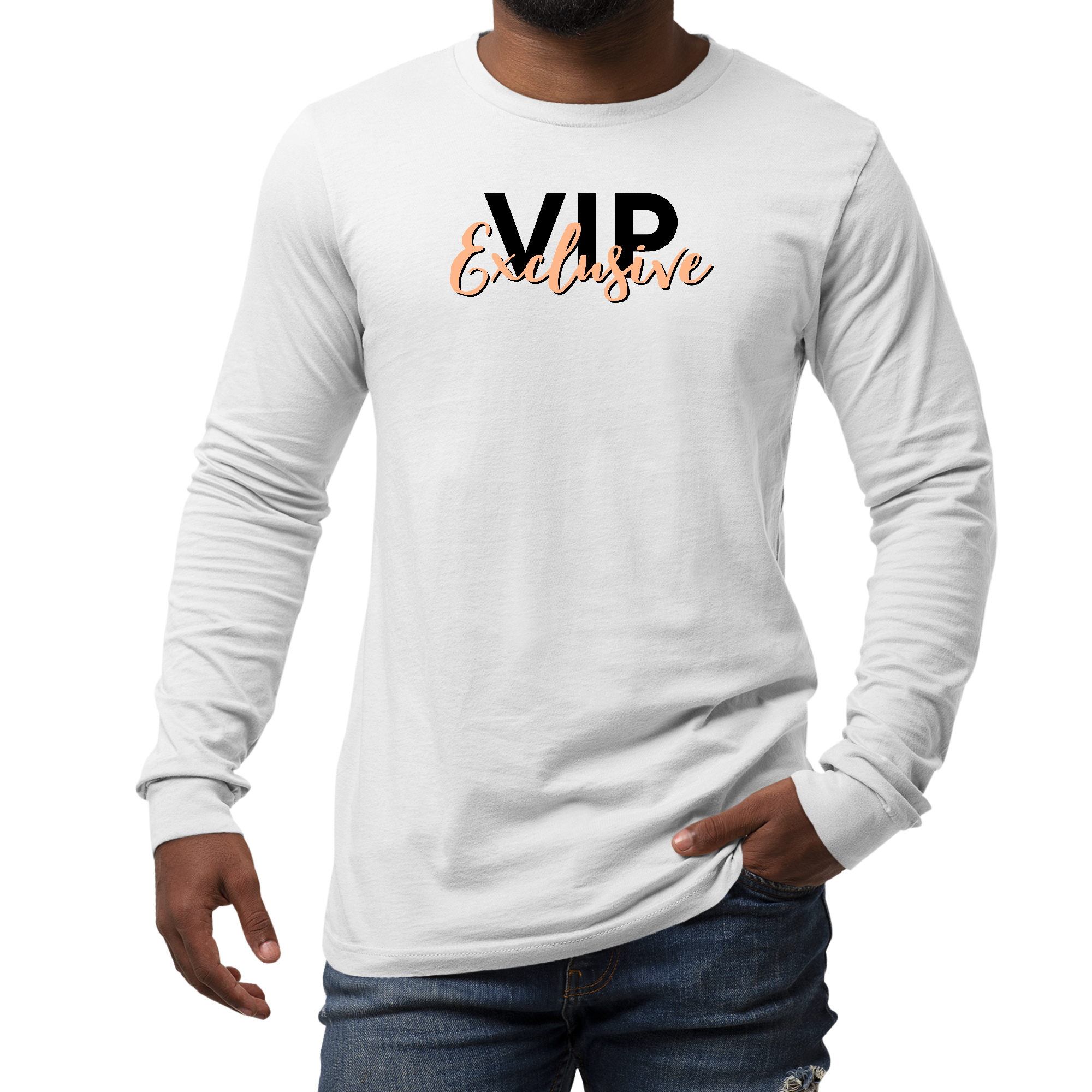 Men's Long Sleeve Graphic T-shirt in Black and Beige featuring a trendy design, perfect for all seasons.