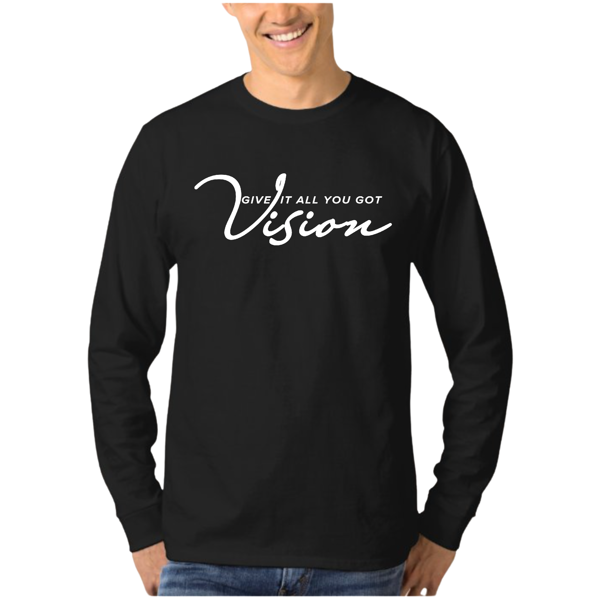 Men's Long Sleeve Graphic T-shirt featuring motivational design 'Give it All You Got' in soft cotton material.