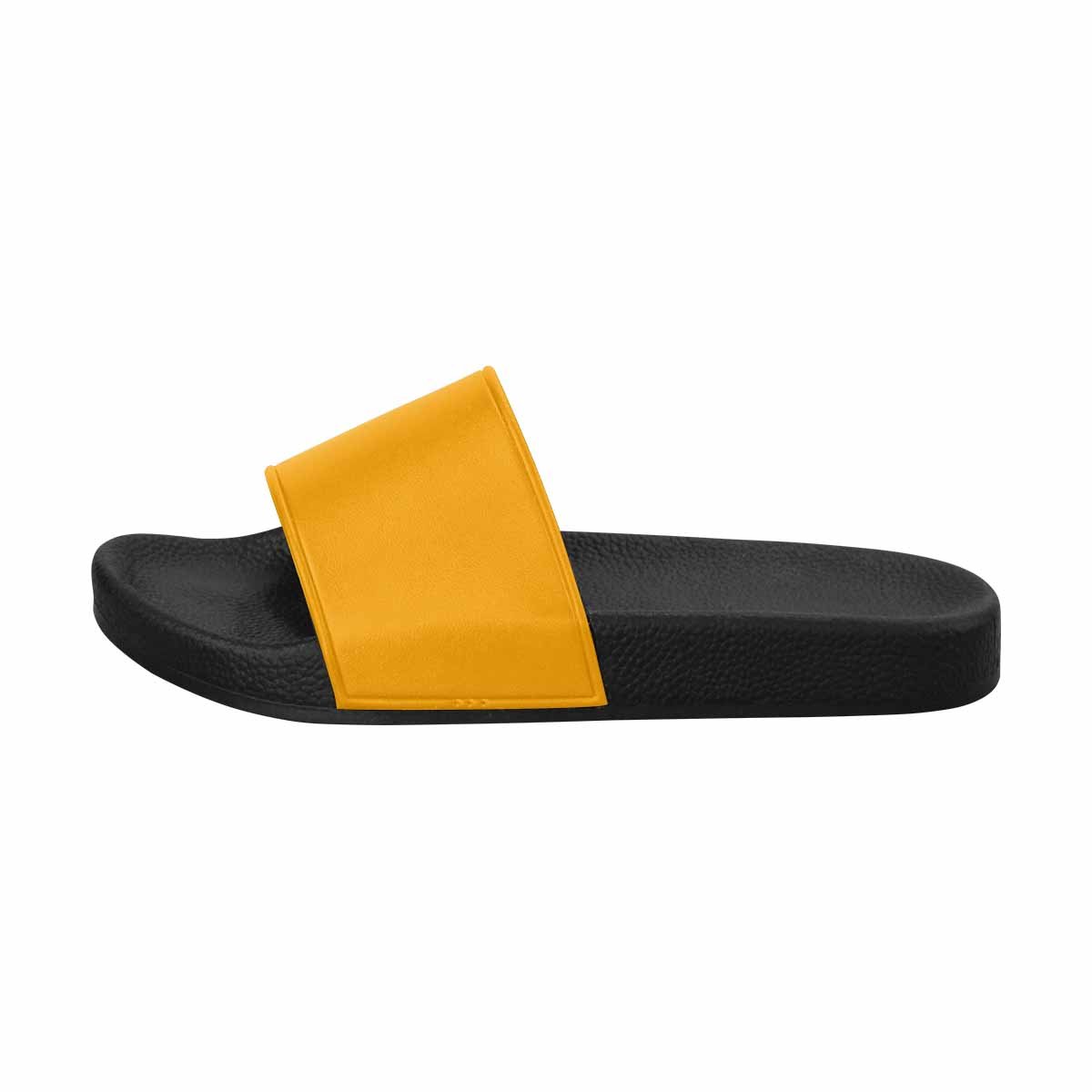 Bright orange men's slide sandals with PVC straps and sole, perfect for casual wear.