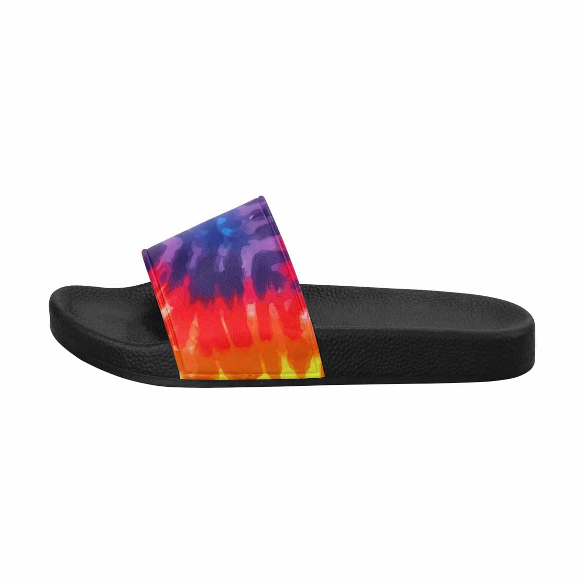 Men's Slide Sandals featuring a colorful Peace & Love tie-dye design, perfect for casual wear.