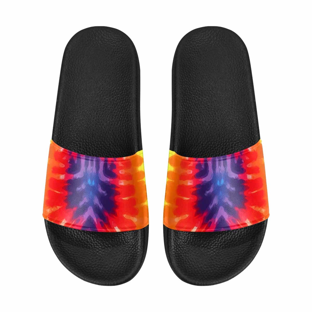 Men's Slide Sandals featuring a colorful Peace & Love tie-dye design, perfect for casual wear.