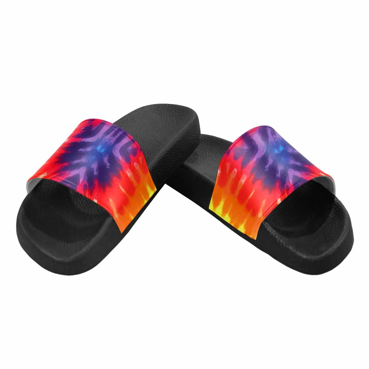 Men's Slide Sandals featuring a colorful Peace & Love tie-dye design, perfect for casual wear.