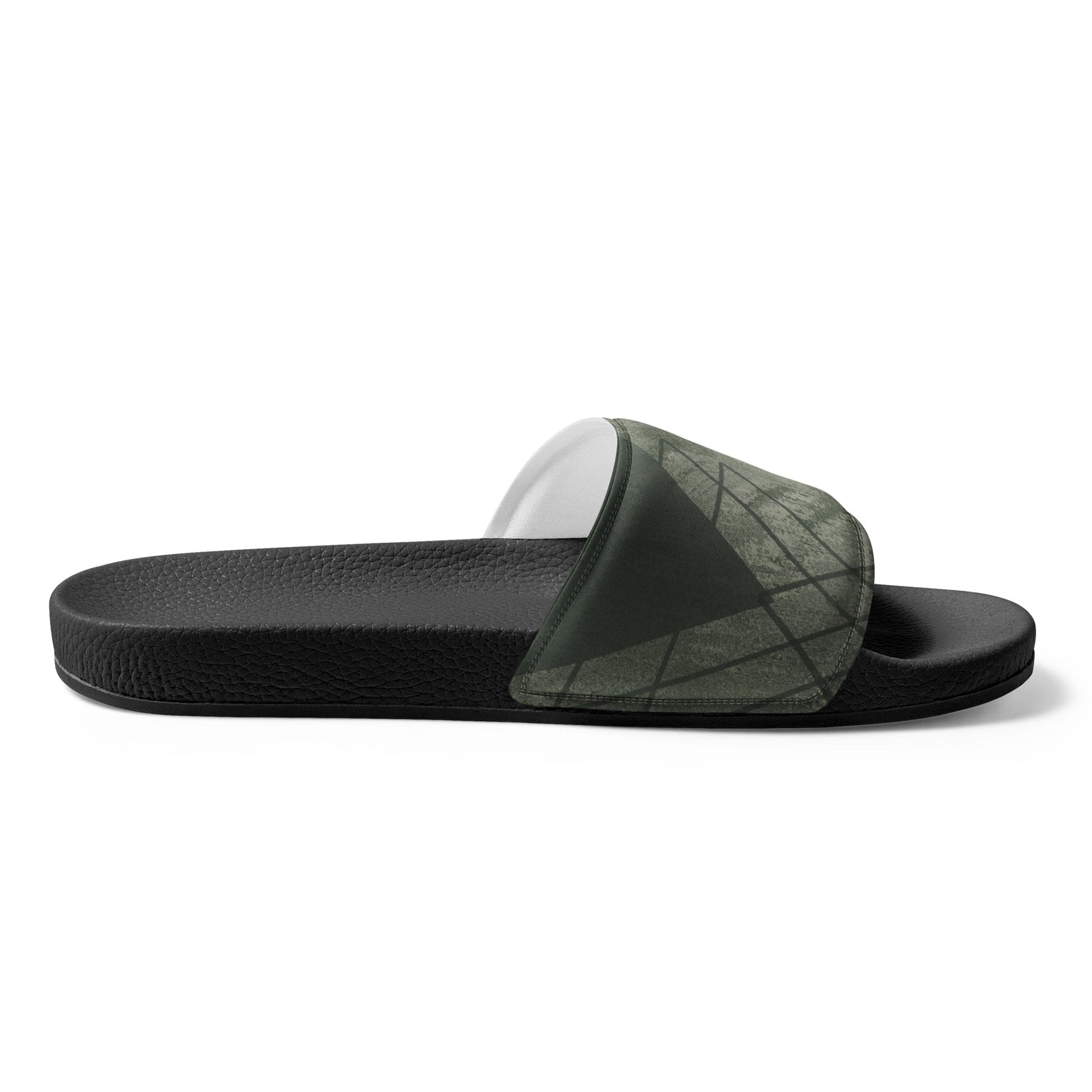 Olive Green Triangular Colorblock Men's Slide Sandals featuring cushioned faux leather strap and textured footbed.