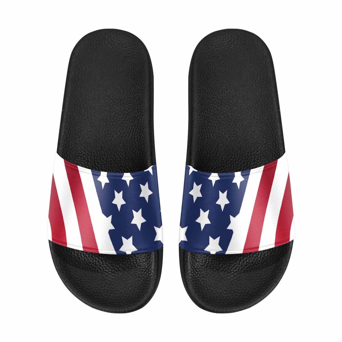 Men's slide sandals featuring a vibrant stars and stripes print, designed for comfort and style.