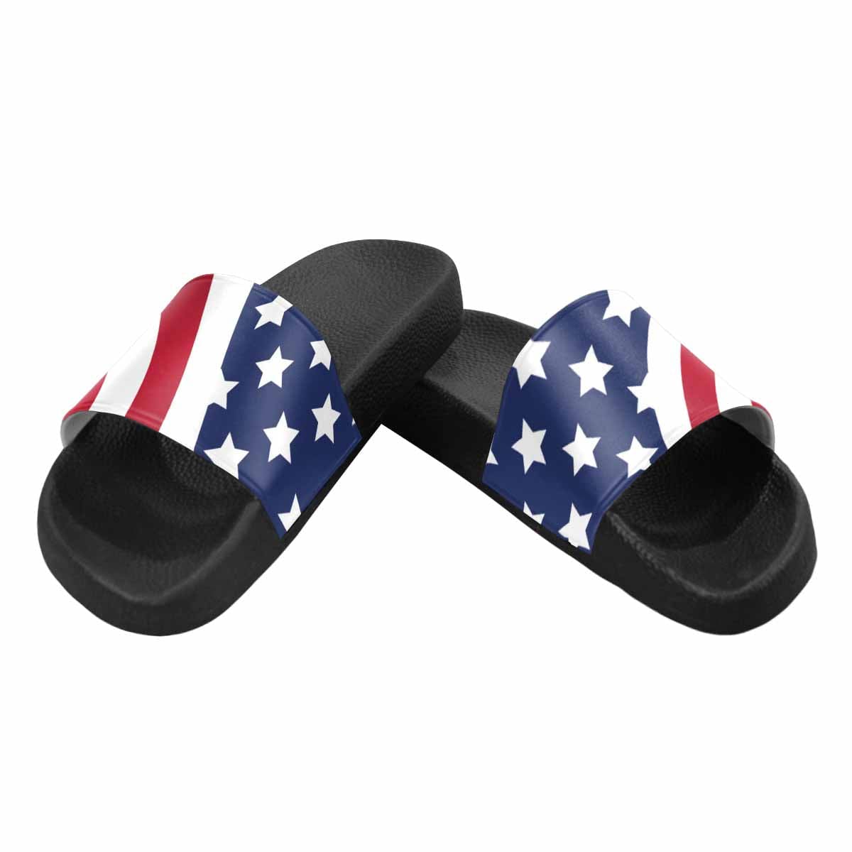 Men's slide sandals featuring a vibrant stars and stripes print, designed for comfort and style.