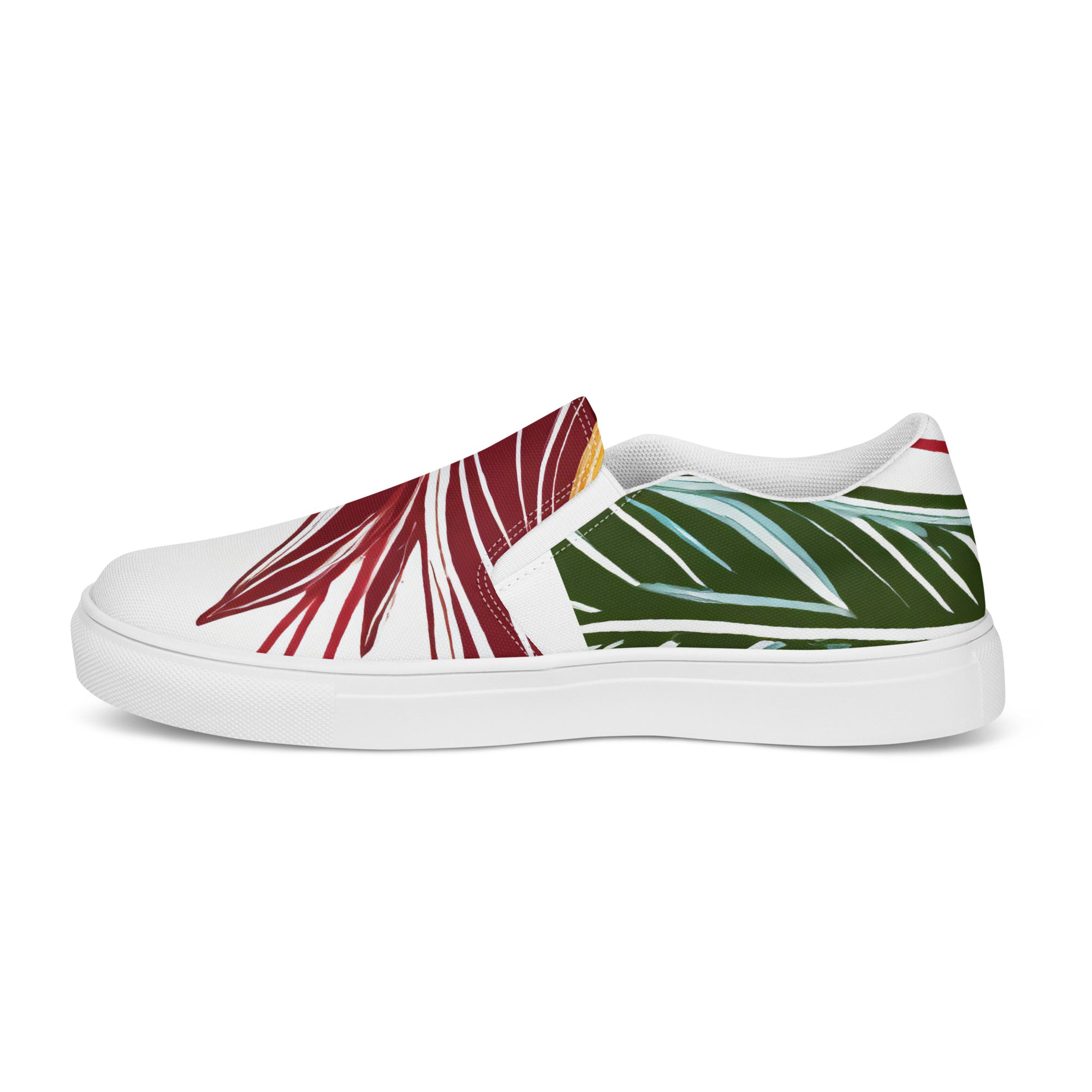 Mens slip-on canvas shoes featuring a floral line art print, designed for comfort and style.