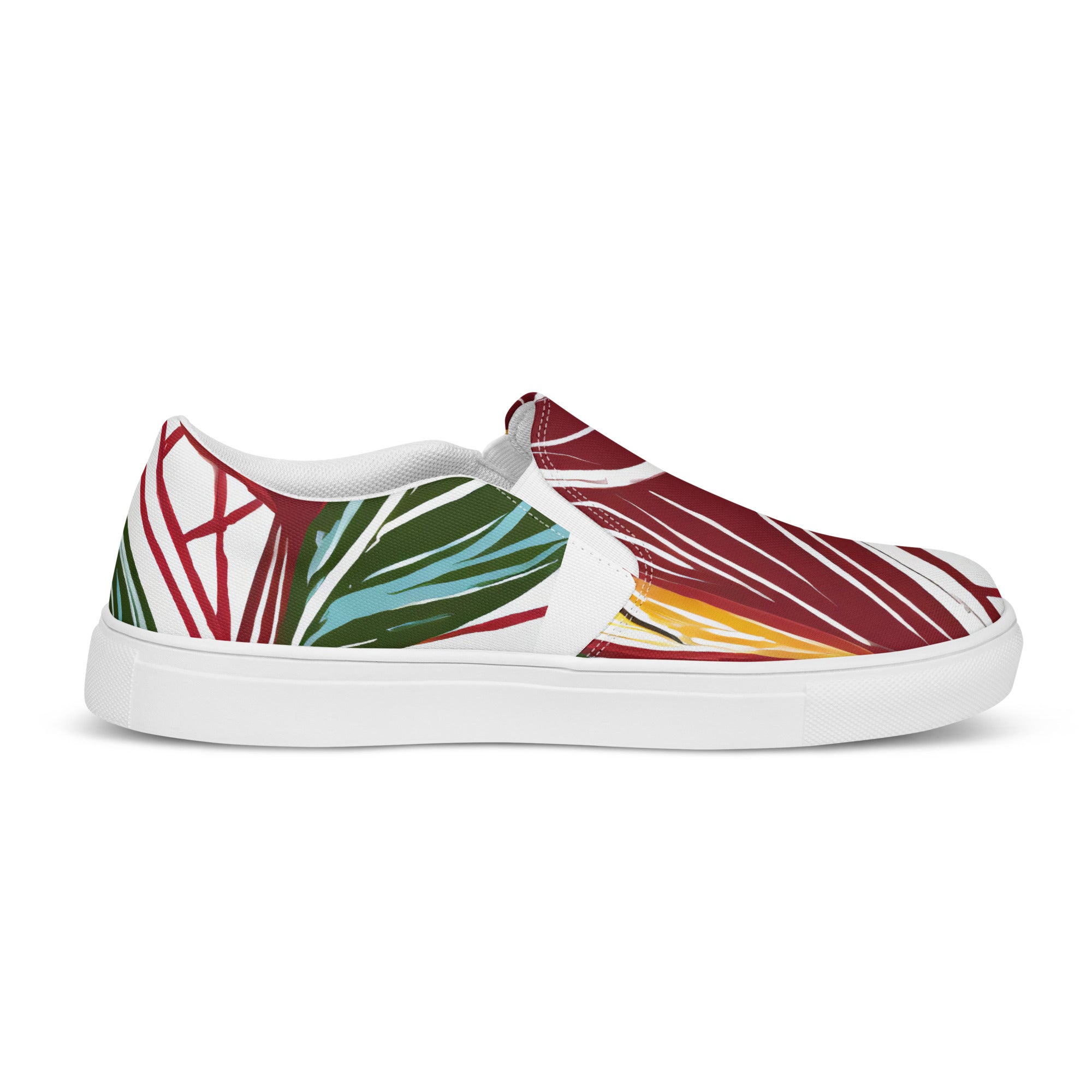 Mens slip-on canvas shoes featuring a floral line art print, designed for comfort and style.