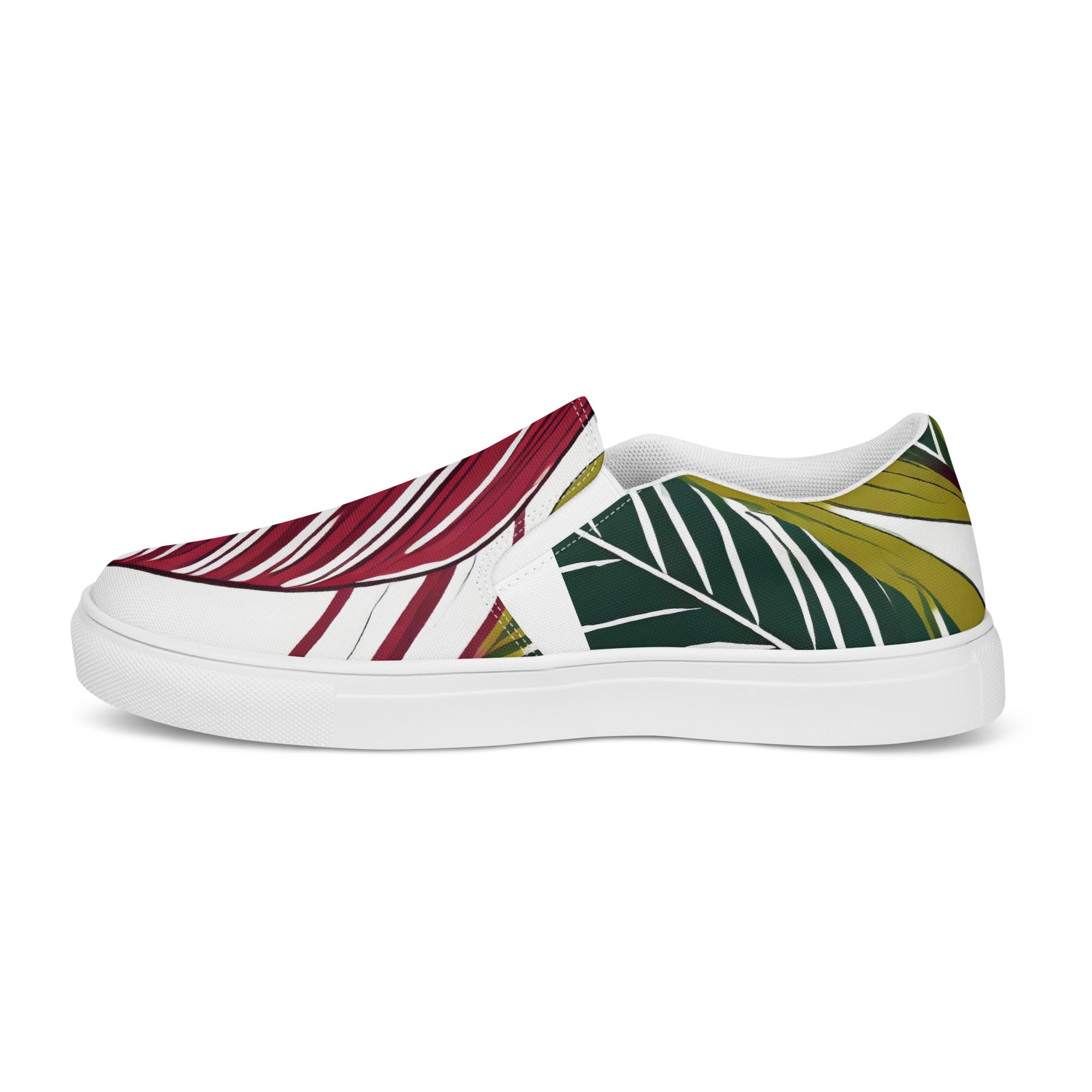 Mens slip-on canvas shoes featuring a floral line art print, designed for comfort and style.