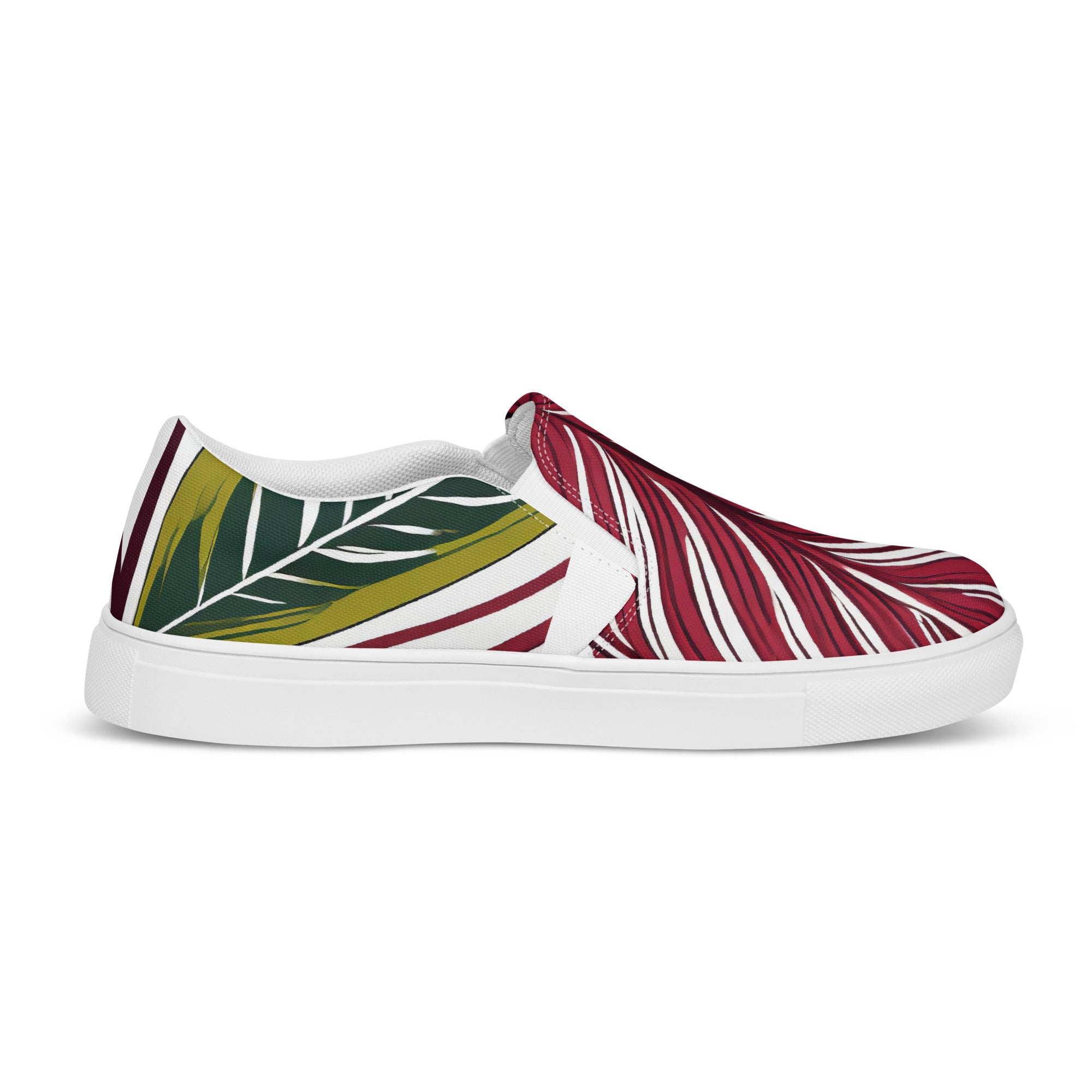 Mens slip-on canvas shoes featuring a floral line art print, designed for comfort and style.